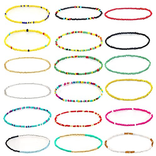 LUTER 18 Pièces Bracelets Cheville Colorés Bijoux Cheville Bracelets Cheville Bohomenian Perle à la Main Colorée Bijoux pour Filles Femmes