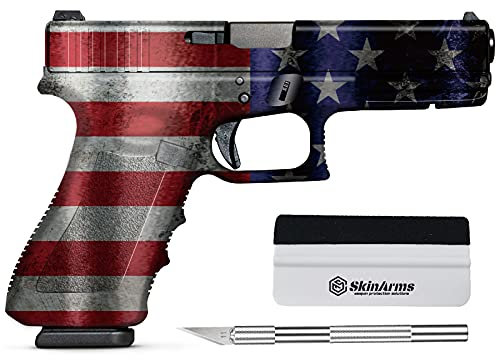SkinArms Pistolenhaut, 100 % wasserdicht, matte Oberfläche, Vinyl-Aufkleber, vorgeschnittene Teile, passend für alle Handwaffen mit einer Länge von 22.9 cm, schützt Pistole mit Stil (Amerika-Glanz)