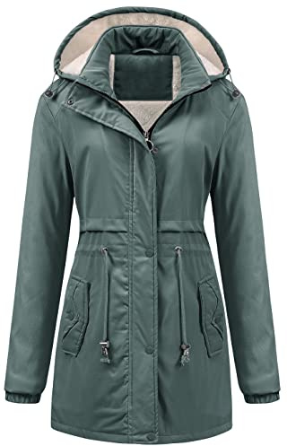 Chrisuno Ladies Warm Winter Coat Fleece Lined Parka Hooded Puffer Jacket Thicken Anorak Quilted Windbreaker Army Green XL