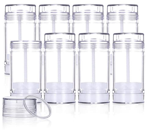 8 PCS 75ml/2.5oz Plastic Deodorant Containers Empty Refillable Deodorant Stick Bottles Round Clear Twist Up Bottom Filling Lip Balm Tubes for DIY Crayon Chapstick