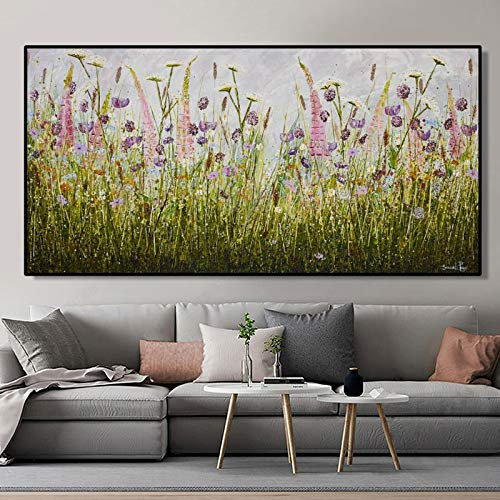 HOLEILUCK Xxxl Moderne Blumen Ölgemälde Drucke Wandkunst Leinwand Großes Blumenbild für Wohnzimmer Wohnkultur Schwarzer Rahmen 86x193cm/34x76in Schwarzer Rahmen