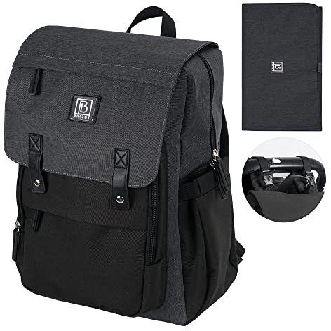Brisby - Strapazierfähige Wickeltasche - Pflegetasche - Two Tone - Wickelanlage inklusive - Isolierfächer - Mit integriertem Kinderwagenhaken (Schwarz und Dunkelgrau)