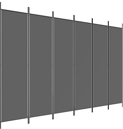 6 teilig Trennwand Blickdicht Freistehend Faltbar Stabil Indoor Wohnzimmer Schlafzimmer Büro Umkleide Raumteiler Wand Paravent Sichtschutz, Anthrazit 300x200 cm Stoff