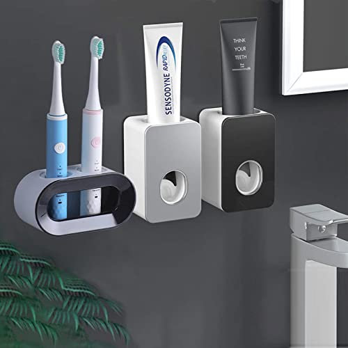 Automatischer zahnpastaspender,2 Stück Zahncreme Spender Wandmontage,hochwertigem ABS-Kunststoff,mit 2 Stück Universal Elektrische Zahnbürstenhalter,für Kinder,Erwachsene,Badezimmer,Meisten Zahnpasten