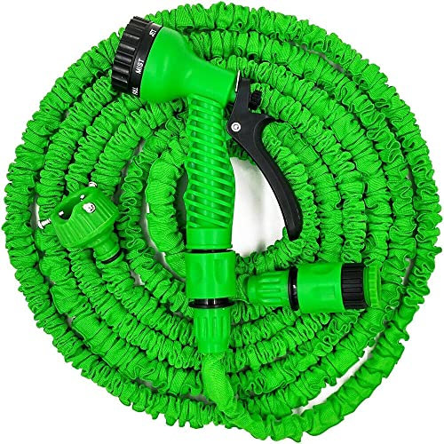 50FT and 100FT Garden Hose Pipe EZ Expandable Garden Water Hose Pipe with Nozzle and 8 Function Spray Gun Fitting Anti-Leakage Kink Free Flexible Lightweight Extra Strength Garden Hose (50FT, Green)