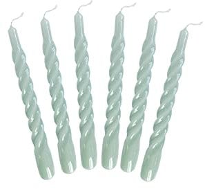 Candles with a Twist®, Stabkerzen gedreht, Hergestellt in Italien, 25 Farben verfügbar, Tafelkerzen lackiert, Spiralkerzen lange Brenndauer 5 Stunden, Kerzen Deko, 6 Stück, 2,2 x 21cm (Resedagrün)