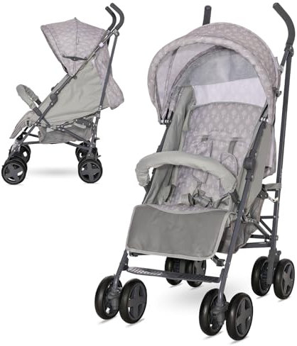 Lorelli Kinderwagen Ida, Reisebuggy, Baby Buggy klein zusammenklappbar, leicht, nur 8,6 kg, kompakter Sportsitz bis 15kg, Kinderbuggy mit verstellbarer Rückenlehne und Fußstütze, 5-Punkt-Gurt, grau