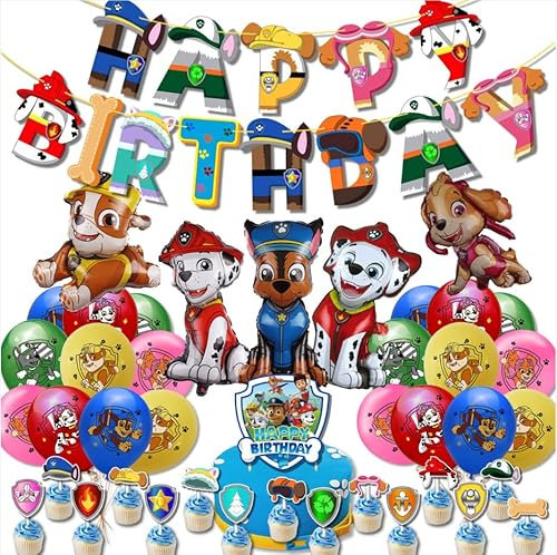 Deluisho Decorazione Compleanno Paw Dog Patrol, Palloncini per Bambini, Buon Compleanno per Cani, Cartoon Pallone in Alluminio