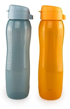 Tupperware EcoEasy II Trinkflaschen Set (2) 750 ml Türkis + 750 ml Orange (inkl. Ausstecher Gelb)