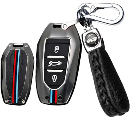 ontto Coque de clé de voiture en métal - Convient pour Peugeot 308 408 508 2008 3008 4008 Citroën C4L Picasso DS3 DS4 Opel Mokka Zafira - Noir