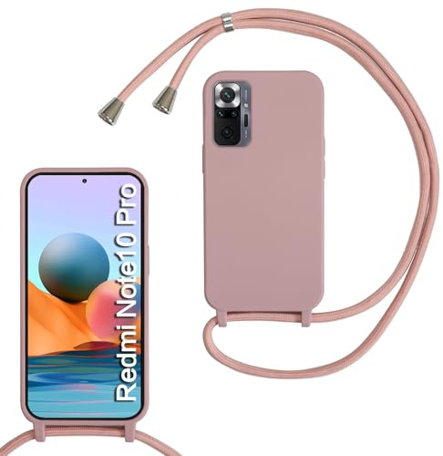 handyband Hülle für Xiaomi Redmi Note 10 Pro 4G mit Band, HandyHülle mit Kordel, Weich Silikon TPU Stoßfest Bumper mit Kette zum Umhängen für Xiaomi Redmi Note 10 Pro 4G, Handy Lanyard - Sandpulver