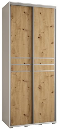 MEBLE KRYSPOL Davos 10 110 Schrank mit Zwei Schiebetüren für Schlafzimmer - Moderner Aufbewahrungsschrank mit Kleiderstange und Regalen - 235,2x110x45 cm - Weiß Artisan Silber