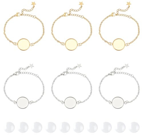 UNICRAFTALE 10 Sets 2 Farben Fassungen Für Armband Lünette Edelstahl Lünette Armbänder Leere Tablett Armreifen 16 mm Flache Runde Glas Cabochons Armband Rohlinge Zum Basteln von DIY Armbändern
