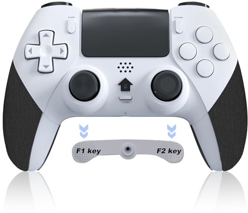 LuckyMoon Wireless Controller for PS4, Gamepad Joystick Controller Compatible with PS4/Pro/Slim with Dual Vibration/6-Axis Gyro Sensor/Turbo/Programmable Buttons(White)