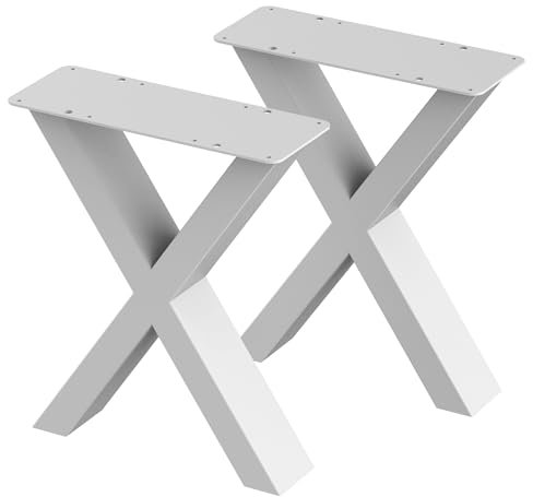 2 x Patas de Mesa de Metal Tipo – X | Base de Mesa Fabricada con Perfiles de 80x40mm | Patas de Mesa, Patas de Muebles de Banco de Escritorio, Industriales, Loft (350x420mm White)