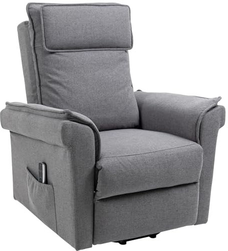 HOMCOM elektrisch Aufstehsessel Fernsehsessel Massagesessel Sessel mit Aufstehhilfe Relaxsessel mit Liegefunktion Leinen-Touch Stahl 86 x 95 x 106 cm Grau