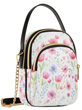 Rosafarbene Mohnblumen-Umhängetasche für Damen, abnehmbare Kettentasche, Handy-Geldbörse, Schultertasche, Handtasche, Rosafarbene Mohnblumen, Einheitsgröße