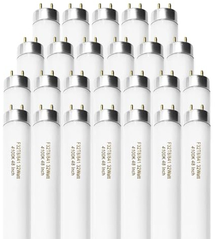 Konideke 25 Pack F32T8/841 Fluorescent Tube 48 Inch, T8 Fluorescent Light Bulb 4 Foot 32 Watt 4100K Cool White 2600 Lumens G13 Base
