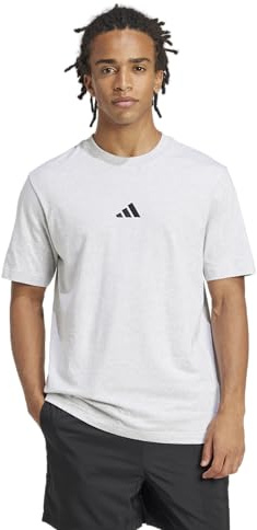adidas Men's Essentials SMALL Logo Single Jersey Tee, Light Grey Heather/Black, S