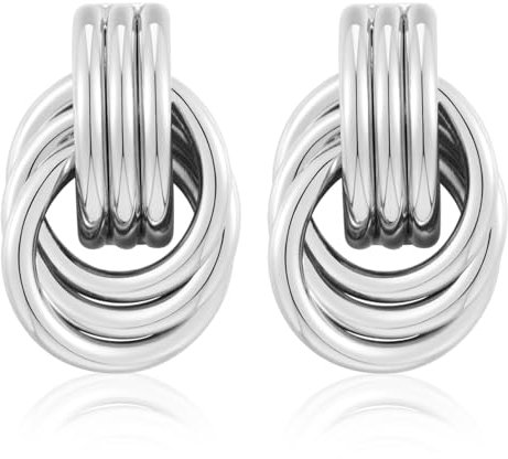 Tropfen Ohrringe Silber, Hypoallergene Silber Creolen Ohrring Damen, Vintage Verdreht Gestrickte Ohrringe mit Geschenkbox, Chunky Earrings Ohrringe Silver Hängend,Modeschmuck für Frauen