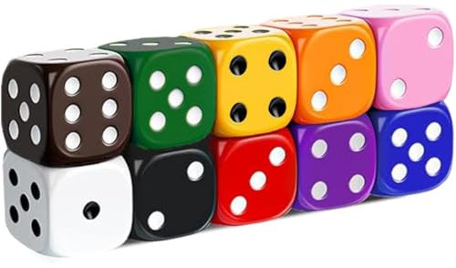 10X Farben Würfel Set 16mm Augenwürfeln Spielwürfel aus Acryl, 6 Seitige Würfel Bunt Spielwürfel, Würfelspiele Tischspiele Mehrfarben