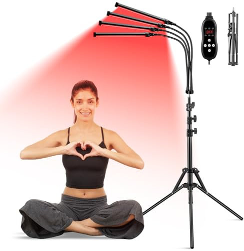 Cozion 4 Head Red Light, 420 LEDs and 360° Adjustable Gooseneck Mount, Light with Timer and Adjustable Brightness