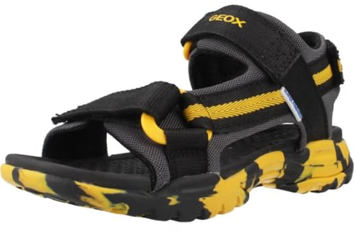 Geox J Borealis Boy E Sandal, Black/Yellow, 28 EU