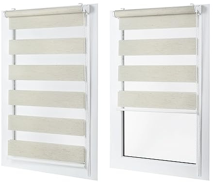 Doppelrollo ohne Bohren – Sichtschutz und Sonnenschutz, Klemmfix – Bahamabeige, 80 cm breit (Stoffbreite) x 120 cm hoch (Fensterhöhe) – Duo Rollo für Fenster/Tür, lichtdurchlässig/verdunkelnd
