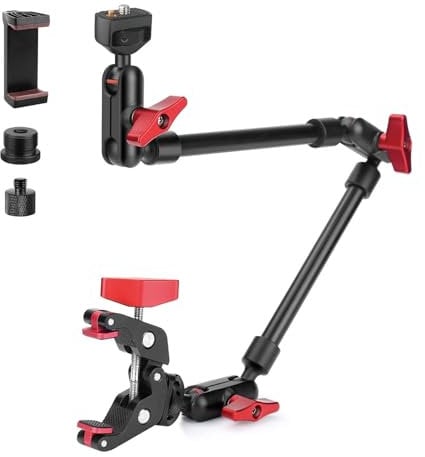 JEBUTU 22/57cm Magic Arm mit Super Clamp, 360° Flexibel Kamera Tischstativ & Klemme, Overhead Stativ Handy, Gelenkarm Tisch Halterung mit 1/4-Gewinde für LED Licht, Kamera, Webcam, Mikrofon