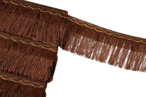 Blausky 10 cm x 5 m Fransenborte,Fransenbordüre,Breite Quaste,Besticktes Band zum Nähen,Fransenbesatz,Tanzfransen,Schnittfranse,für Lateinisches Kleid,Bühnenkleidung,Vorhänge Dekoration,Dunkelbraun