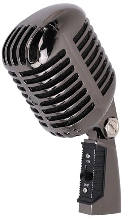 Microphone Dynamique Classique, Vieux Microphone Vocal Dynamique Vintage, Micro Cardioïde en Alliage de Zinc, Support Universel pour Micro de Studio