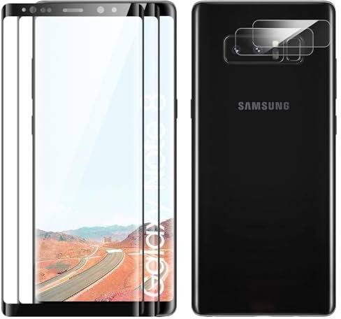 Verre Trempé pour Samsung Galaxy Note 8 Plein écran, Affaire Classée Protection écran, Bord à Bord, sans Bulle, Anti-Scratch, 2 Pièces + 2 Pièces Caméra Protection écran