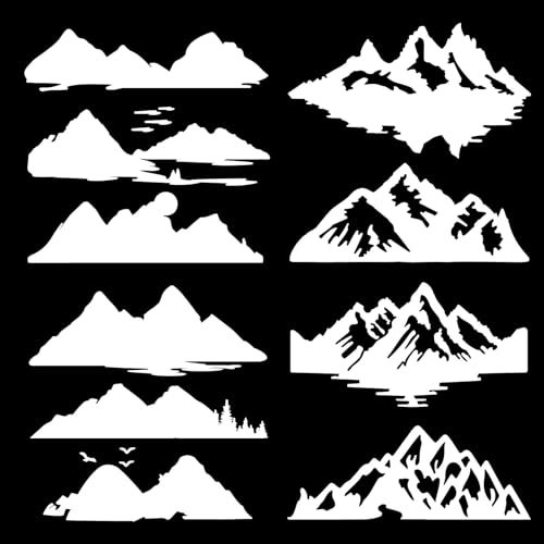 GORGECRAFT 4 Stück 4 Stile Berge Silhouette Aufkleber Weißer Auto Stoßstangenaufkleber Wasserfest Reflektierend Selbstklebend Auto Außendekor Aufkleber Für SUV LKW Motorrad Türen Wände Laptop
