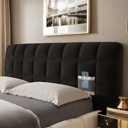 DOSYCOVUR Velours Kopfteilbezug Für Bett Waschbar Dick Gepolstert Dehnbar Für Einzelbett King Size Double Schutzhülle Für Kopfteil Staubdicht Moderne Polsterung,Schwarz,200cm
