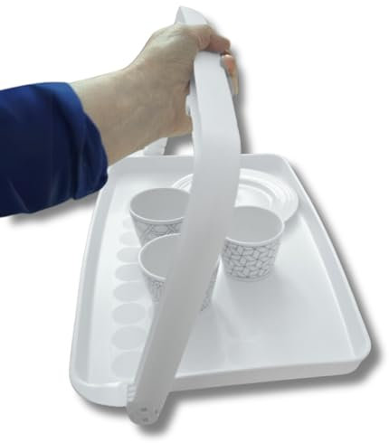 One-Handed Tray, Made in UK, Hands Free Tray with Handles for Disabled People, Single-Hand Tray with Fold-Down Handle, Easy Carry Tray for One Hand, Lap Tray for Limited Mobility