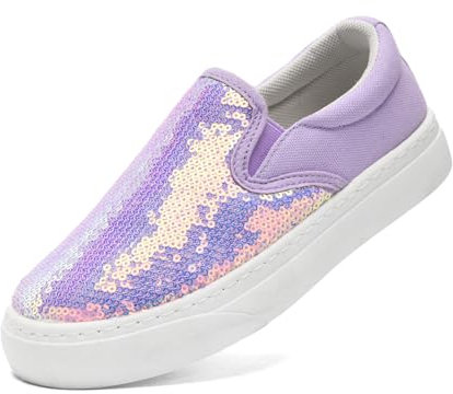 maxvinci Damen Glitzer Canvas Sneakers Slip-On Stoffschuhe Pailletten Segelschuhe Atmungsaktiv Flache Loafer Walkingschuhe(Purple 233)