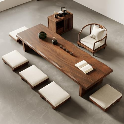 HYANXUE Couchtisch aus Holz, japanischer Bodentisch, rechteckiger Tatami-Teetisch, Meditations-Altartisch, multifunktionaler niedriger Tisch zum Sitzen auf dem Boden (Braun, 160 x 60 x 35 cm)