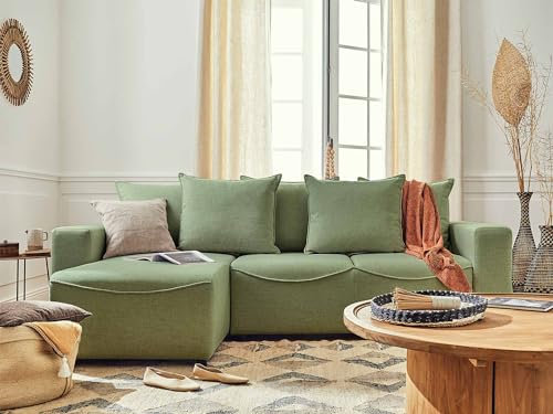 Lisa Design Capucine - ecksofa beidseitig montierbar - schlaffunktion und Bettkasten - 4 Sitzplätze - aus Stoff Salbeigrün
