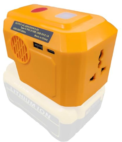 New Upgrades 200W Power Inverter for Dewalt 18v Battery, Portable DC 18V to AC 220-230V Outdoor Generators Converter with USB-A & Type-C Port,300LM LED Light for Camping Emergency