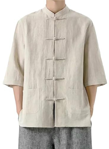 Costume traditionnel chinois en lin pour homme Taiji Qi Gong Arts martiaux Wing Chun Shaolin Tai Chi Taekwondo, kaki, L