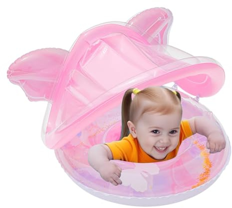 Qkbuza Flotteur pour Bébé avec Toit - Flotteur De Piscine pour Tout Petit avec Toit Et Protection Solaire,Radeau Matelas De Détente en Forme De Papillon pour La Nage Et Le Jeu en Plein Air Estival