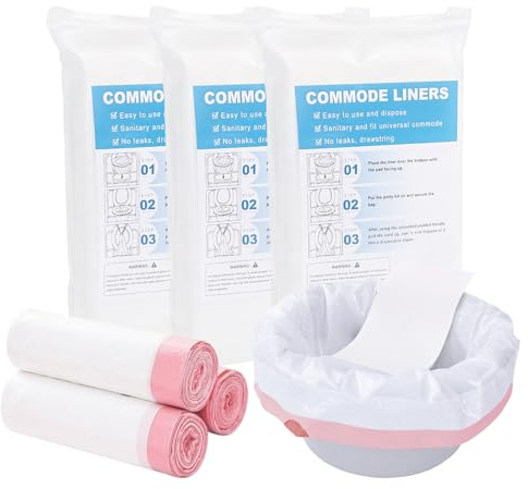 Commode Liners with Absorbent Pads 60 Pack, Disposable Bedside Commode Liners for Portable Toilet, Potty Chair Liner, Bedsidecommodes, Camping Toilet Bags(60Bags+60Pads)