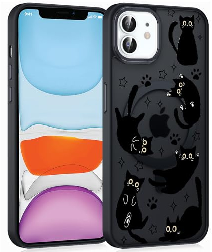Foonary Cute Phone Case for Magnetic iPhone 12/iPhone 12 Pro 6.1, Compatible with MagSafe, Aesthetic Cat Pattern Print Design Women Girls Case Soft TPU Hard PC Shockproof Cover