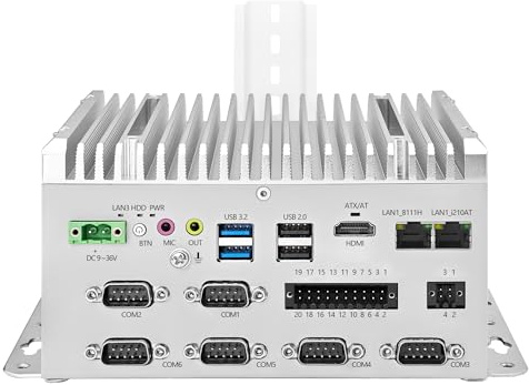 CWWKIPC Mini PC Lüfterlos, Industrie Mini Computer, J6412 CPU, 6 x COM RS232/RS485/RS422, DIN Schiene Micro Embedded PC, 2 x Gigabit LAN, 8GB RAM 256GB SSD, GPIO, SIM, 9-36V