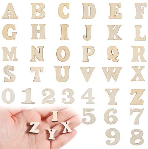 204 Stück Holzbuchstaben und Holzzahlen 15mm Buchstaben Holz Zahlen Holz Holzbuchstaben zum Basteln Klein für Dekoration, Frühes Lernen, DIY Bastelprojekte (A-Z)(0-9)