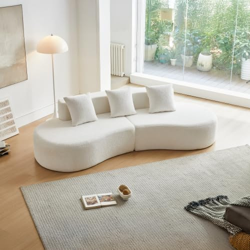 vutizal Ecksofa 3-Sitzer in Weiß, Samt Bezug, Bogenform, Komfortabel & Praktisch für Wohnzimmer & Kleine Räume, Einfache Montage
