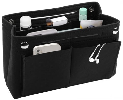 Eulihent Taschenorganizer Filz, Handtaschen Organizer 30x10x20cm, Innentasche für Handtaschen, Große Kapazität Filz Tasche Organizer, Taschen Organizer Shopper mit Mehreren Fächern (Schwarz)