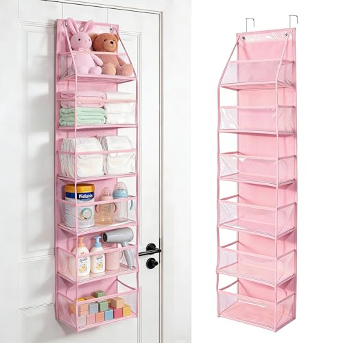 MOFASVIGI Over Door Storage, Capacity Hanging Storage Organizer | Clear Window for Bedroom Bathroom Kitchen (Pink, 6 Layers, 1 Pack)
