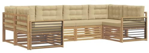 vidaXL Outdoor-Sofagarnitur mit Kissen 6 pcs Weiß und Beige, Gartenmöbel, modernes Outsidesofa, modulares Set für die Terrasse, bequemes Lounge-Feeling