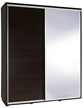 Kleiderschrank mit Spiegel Schrank Garderobe Zweitürenschrank Schwebetürenschrank Schwebetüren 2-Türig Cleo 155 cm (Wenge mit Spiegel)